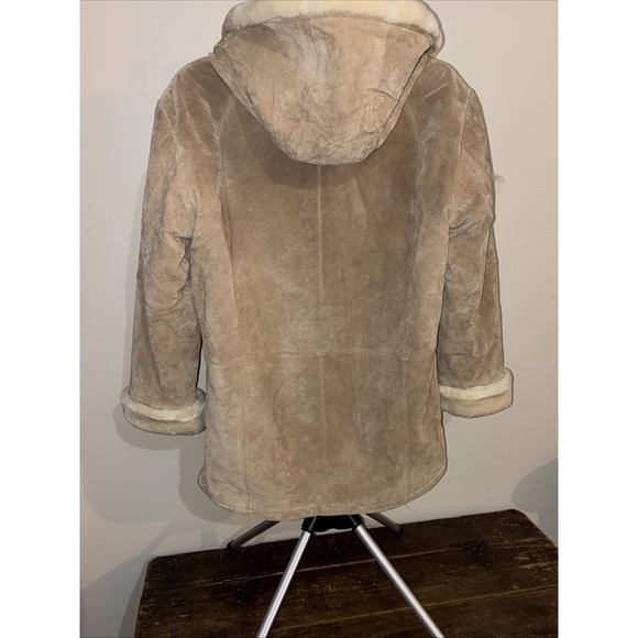 Vintage St. John's Bay Washable Tan Leather Suede & Faux Shearling Fur Coat- Lar - Picture 12 of 16